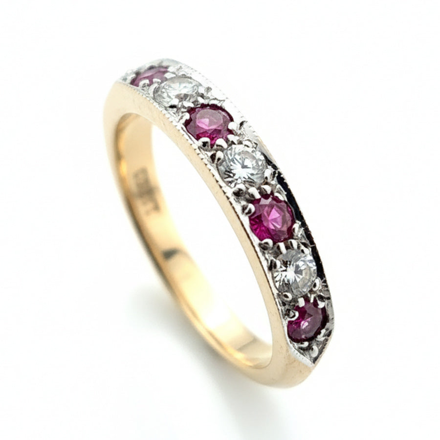 9ct Yellow Gold Ruby And Diamond 7 Stone Ring