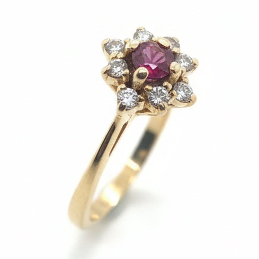 18ct Yellow Gold Ruby And Diamond Cluster Ring