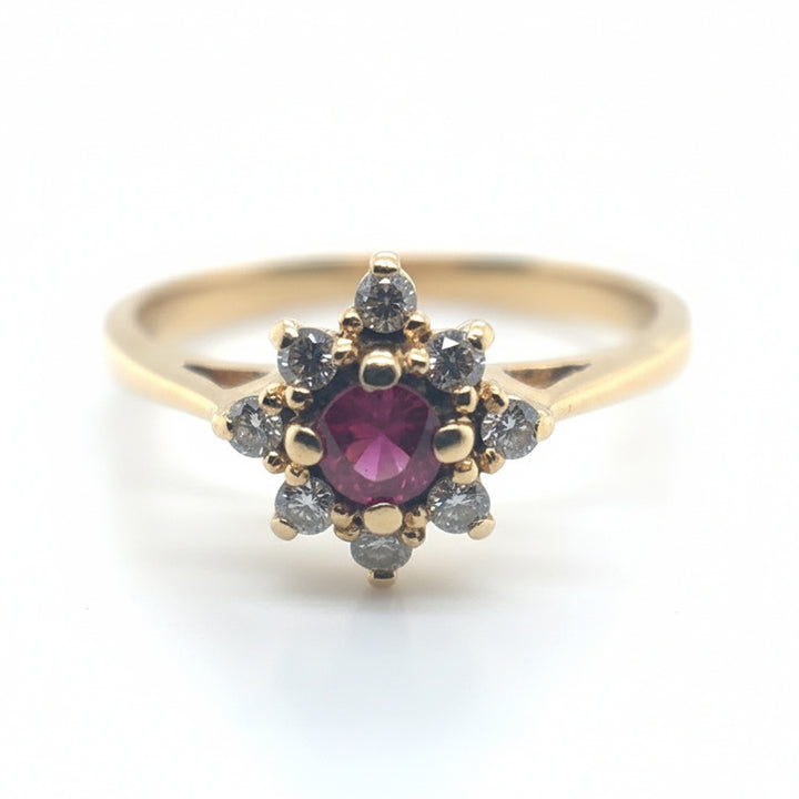 18ct Yellow Gold Ruby And Diamond Cluster Ring