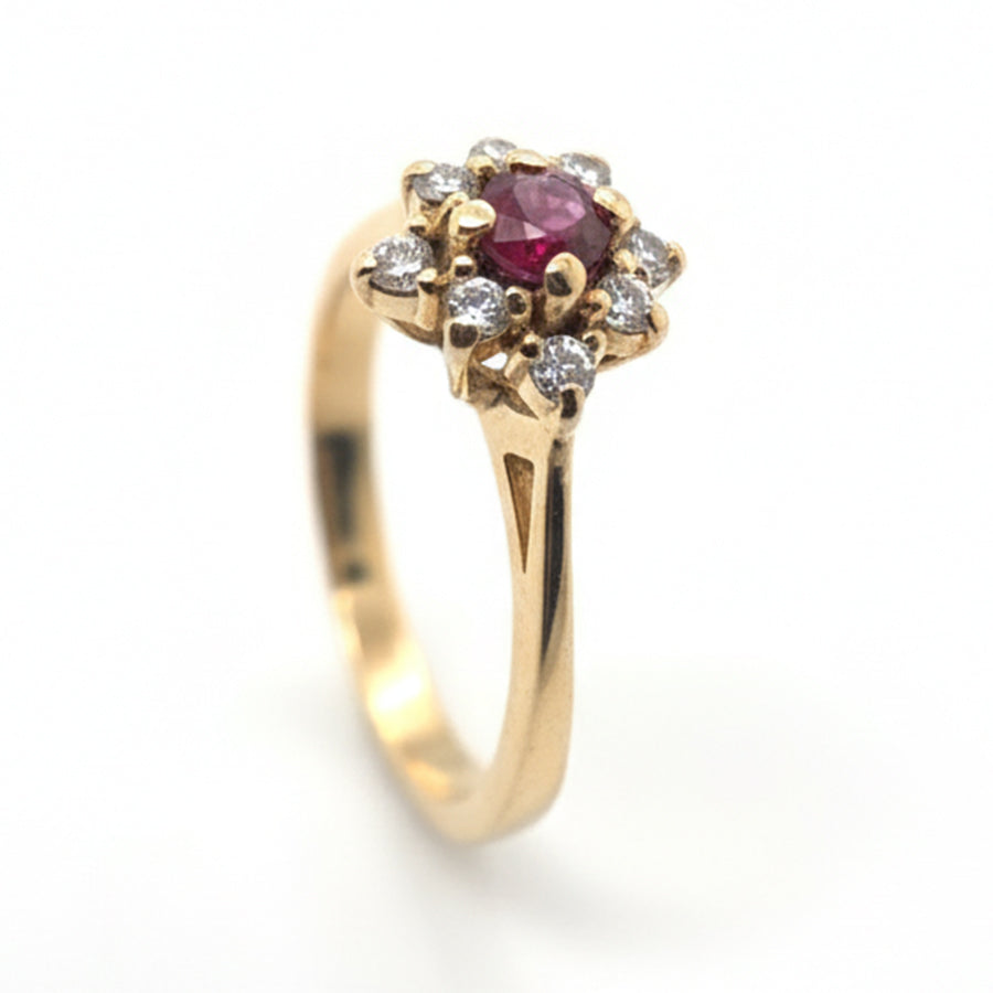 18ct Yellow Gold Ruby And Diamond Cluster Ring