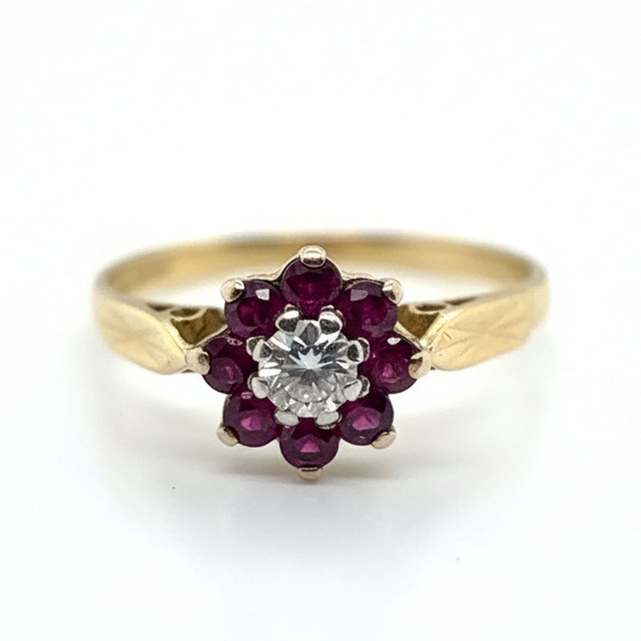 18ct Yellow Gold Ruby And Diamond Cluster Ring
