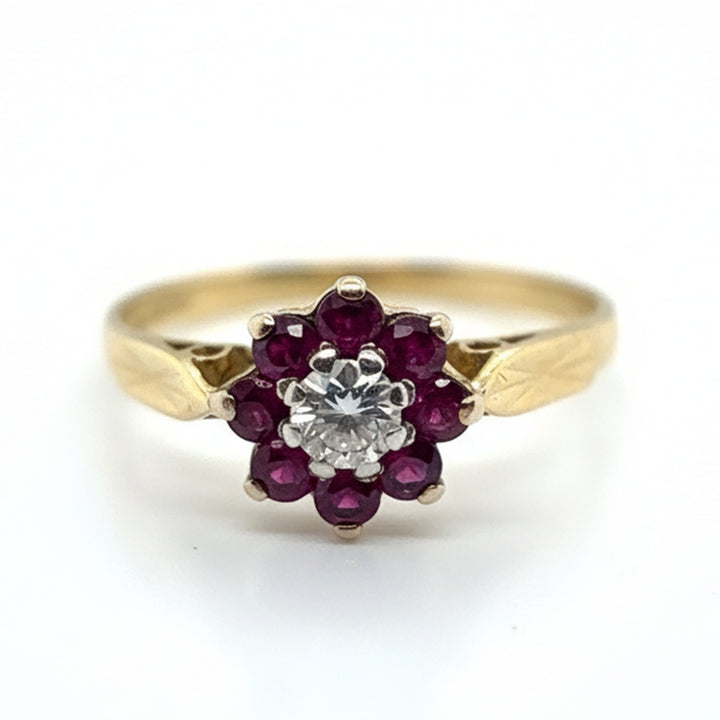 18ct Yellow Gold Ruby And Diamond Cluster Ring