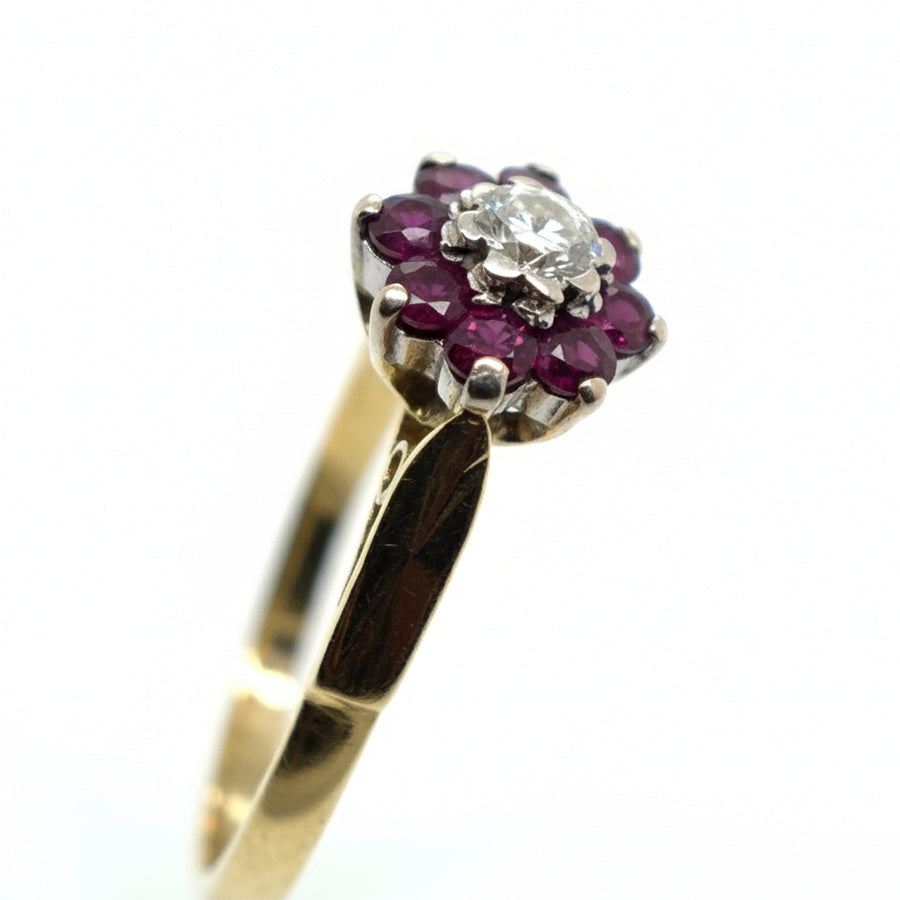 18ct Yellow Gold Ruby And Diamond Cluster Ring