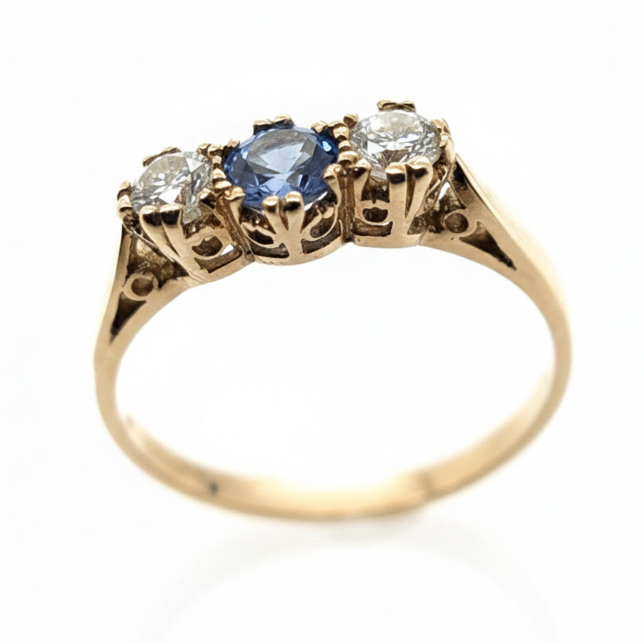 9ct Yellow Gold Tanzanite And Diamond 3 Stone Ring