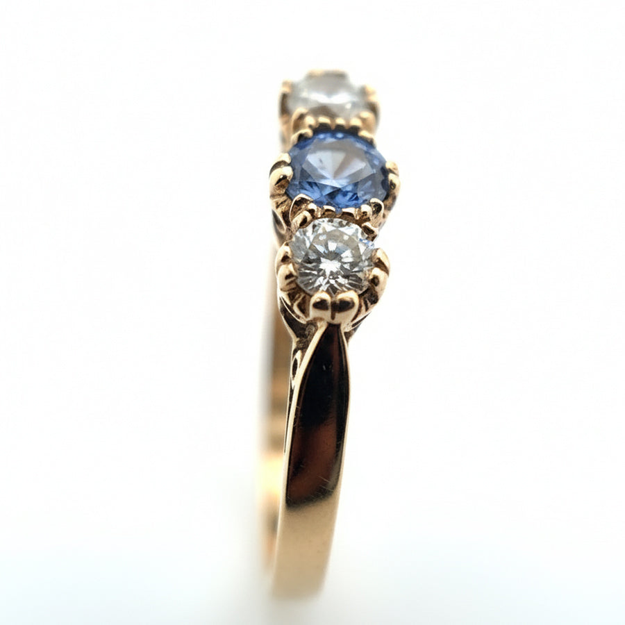 9ct Yellow Gold Tanzanite And Diamond 3 Stone Ring