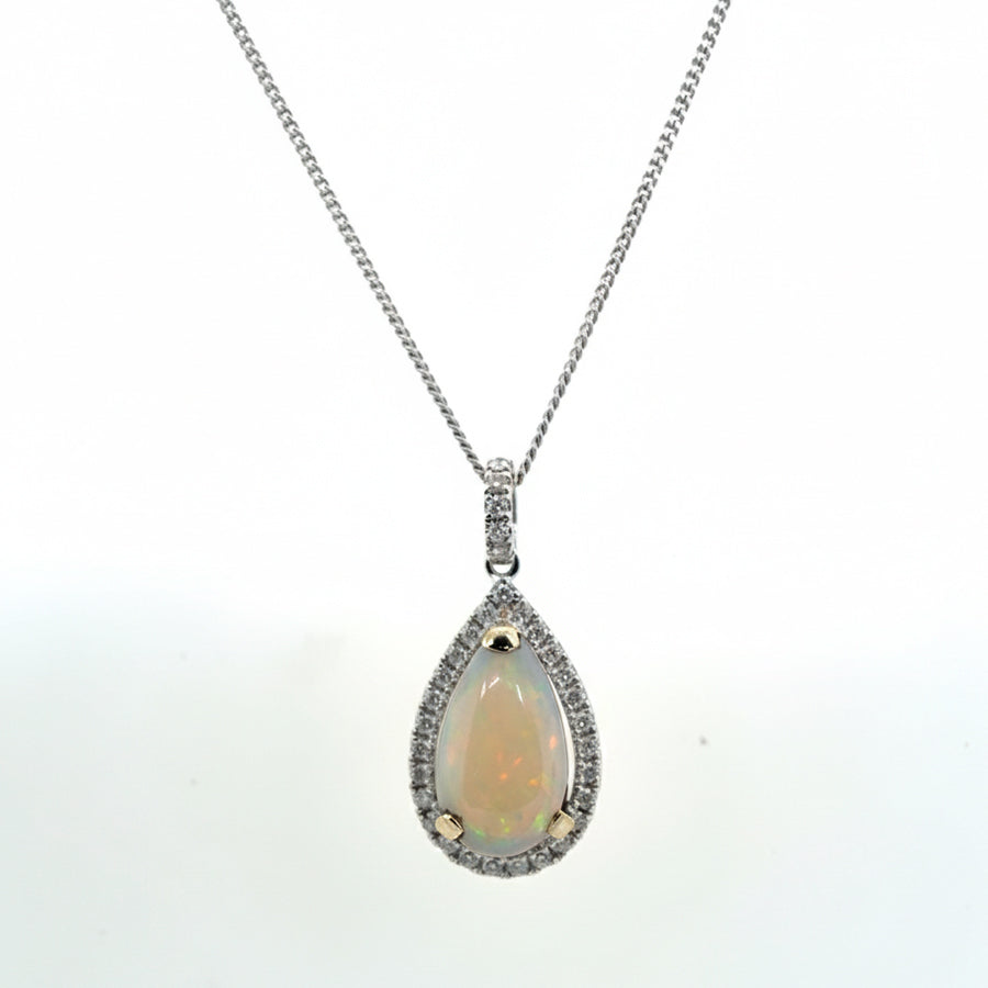 18ct White Gold Opal And Diamond Pendant