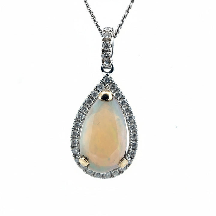 18ct White Gold Opal And Diamond Pendant