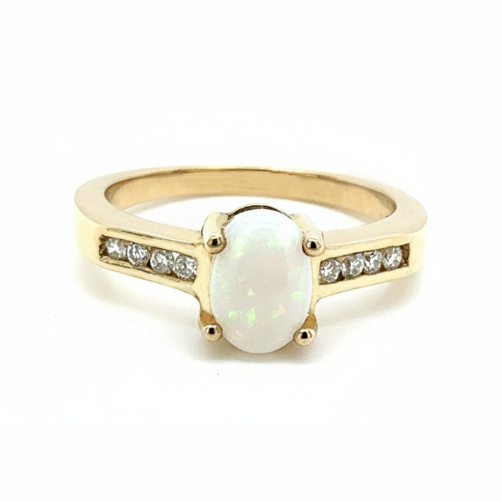 9ct Yellow Gold Opal And Diamond Ring