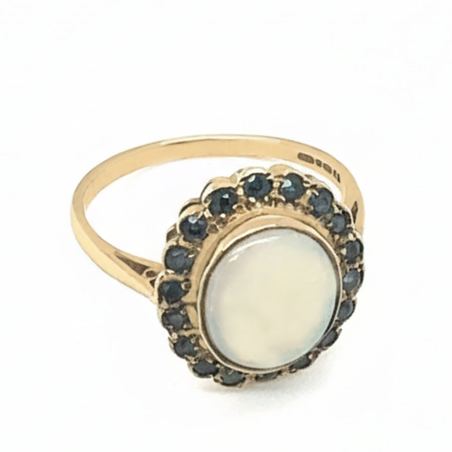 9ct Yellow Gold Opal And Sapphire Cluster Ring
