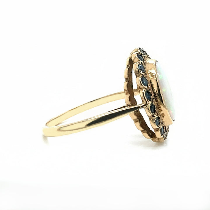 9ct Yellow Gold Opal And Sapphire Cluster Ring