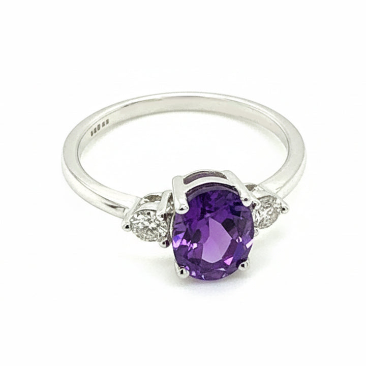 18ct White Gold Amethyst And Diamond Ring