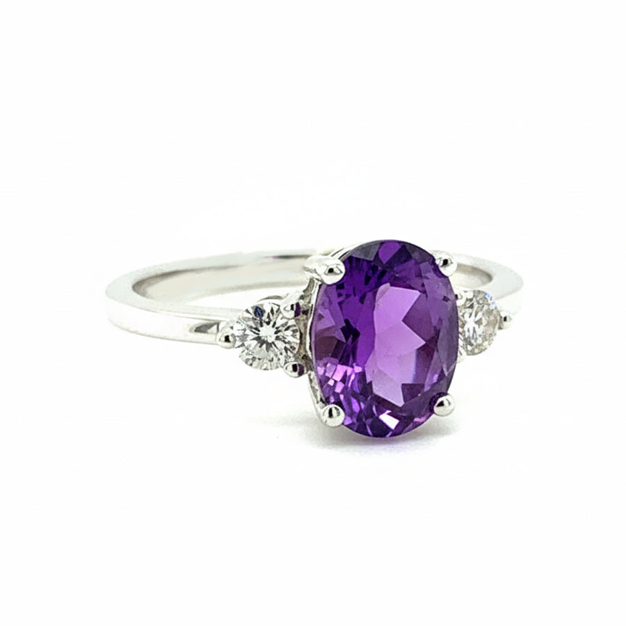 18ct White Gold Amethyst And Diamond Ring