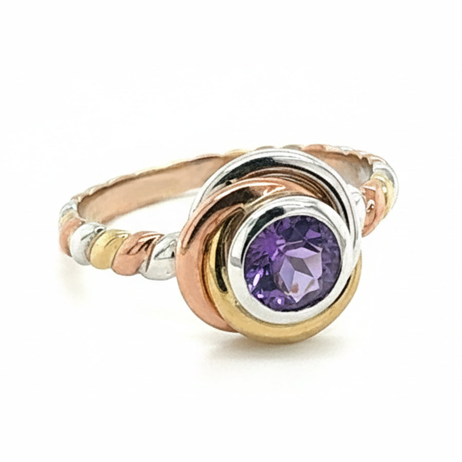 9ct Three Tone Gold Amethyst Ring