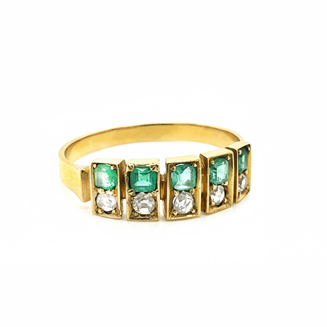 9ct Yellow Gold Emerald And Diamond Ring