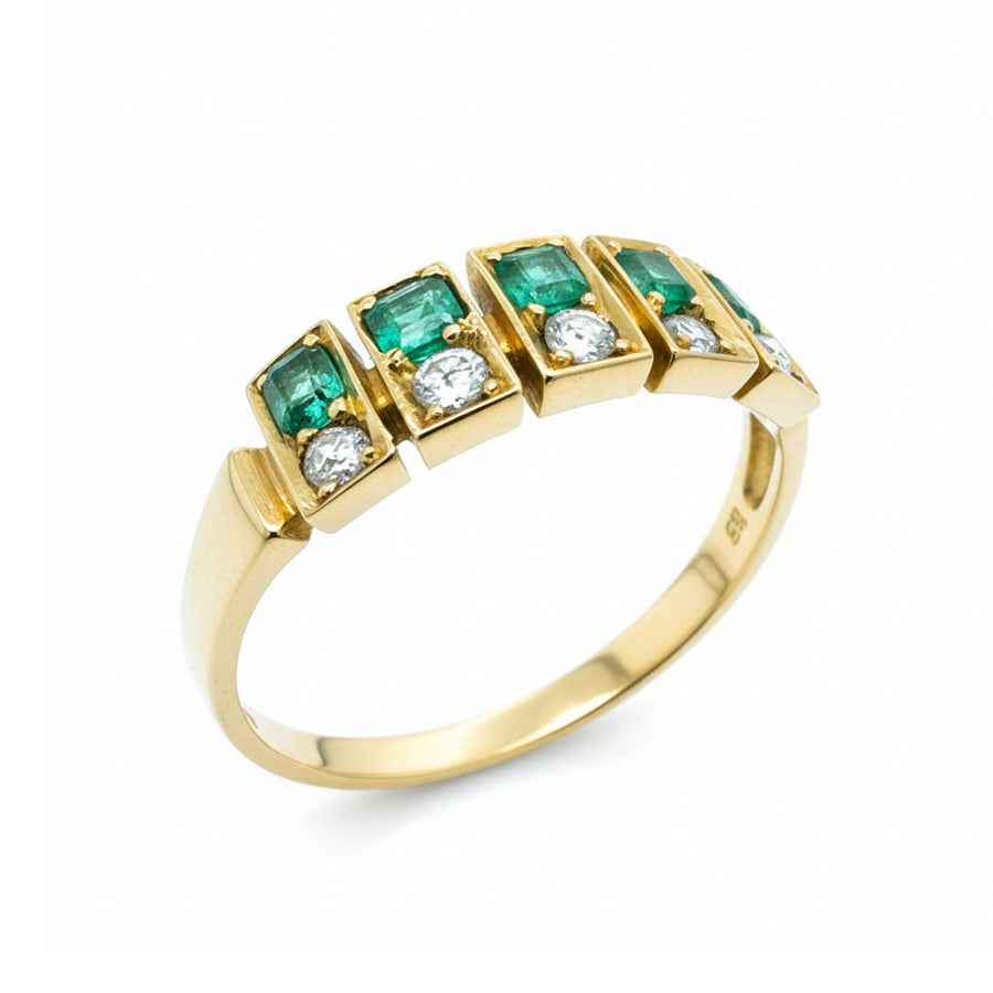 9ct Yellow Gold Emerald And Diamond Ring