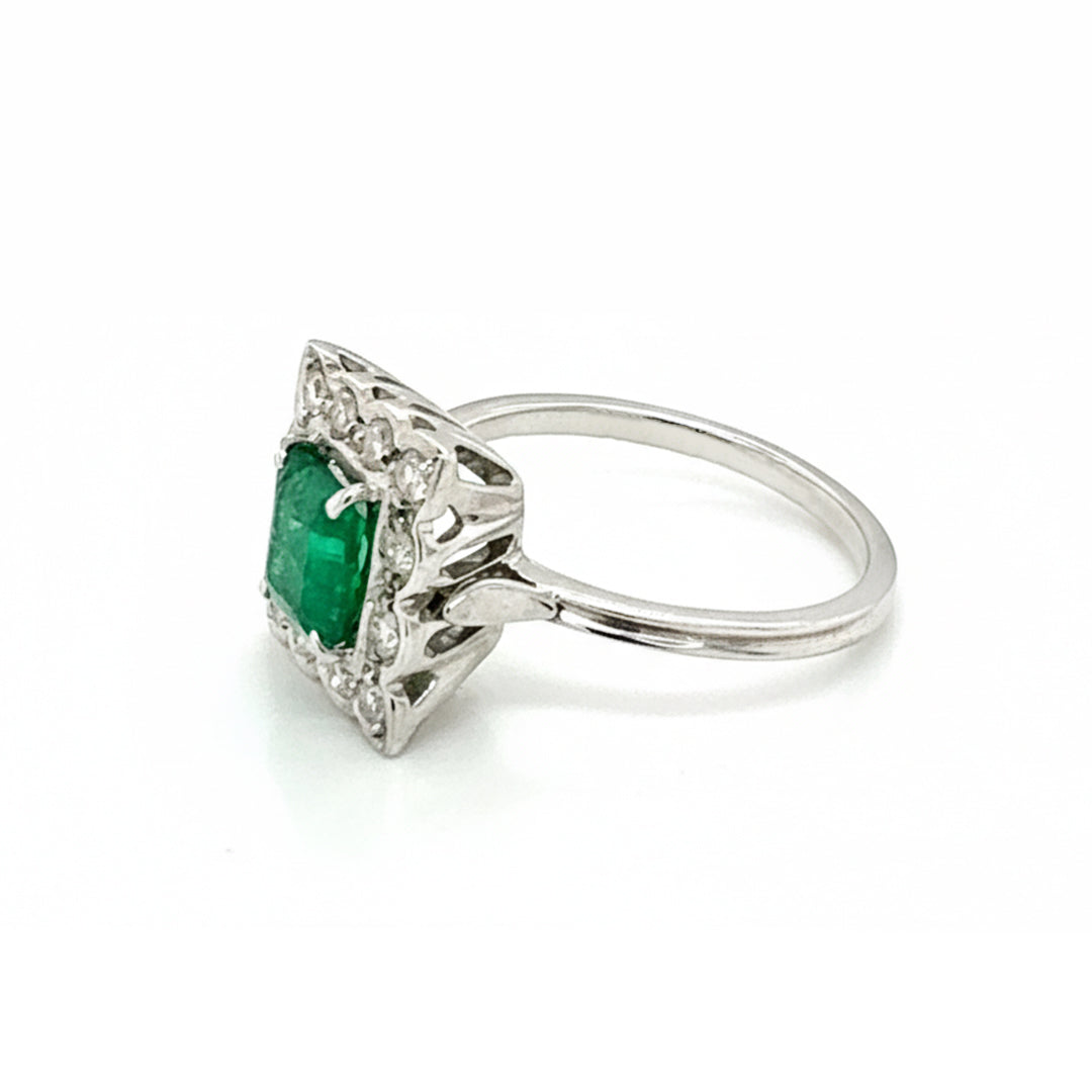 18ct White Gold Emerald And Diamond Ring