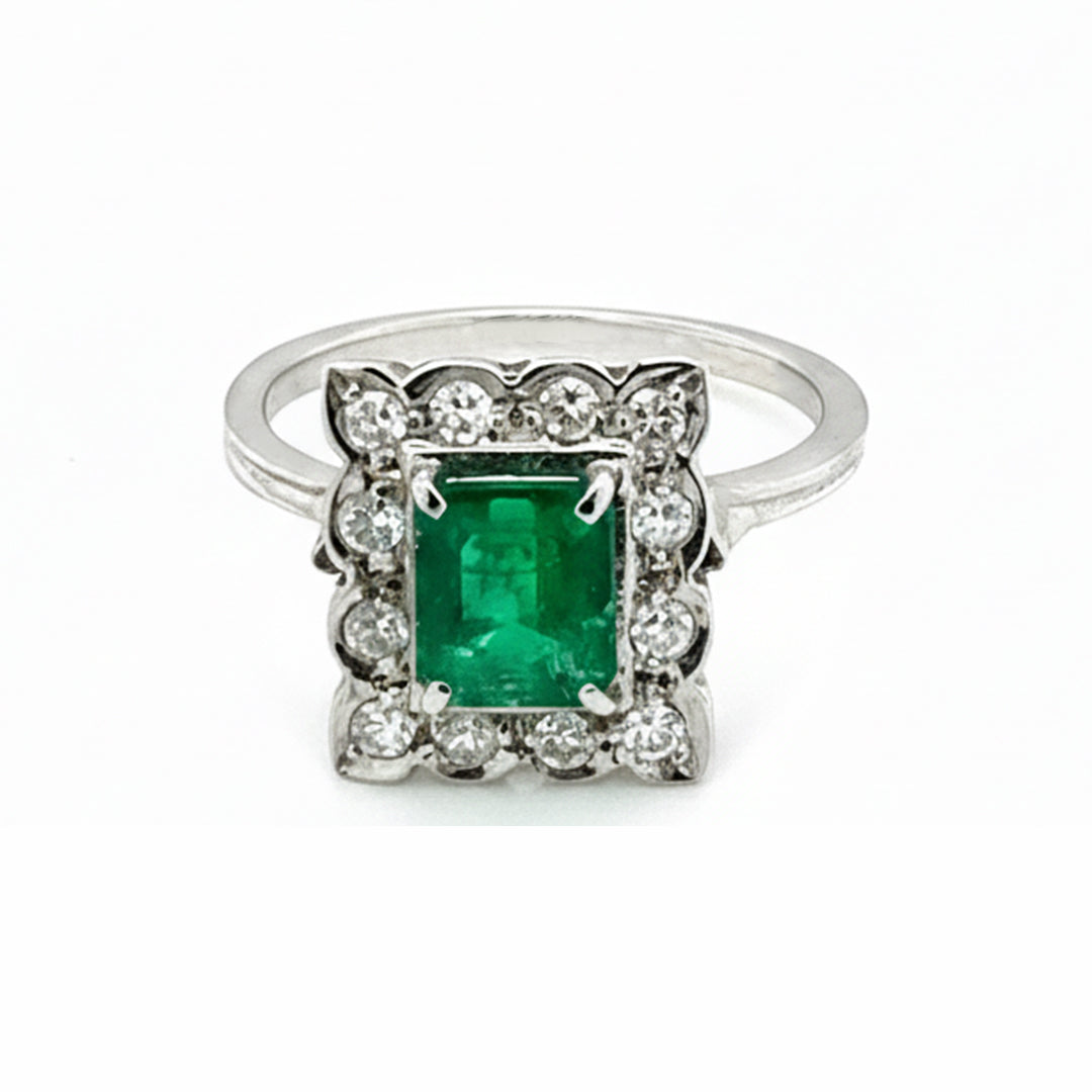 18ct White Gold Emerald And Diamond Ring