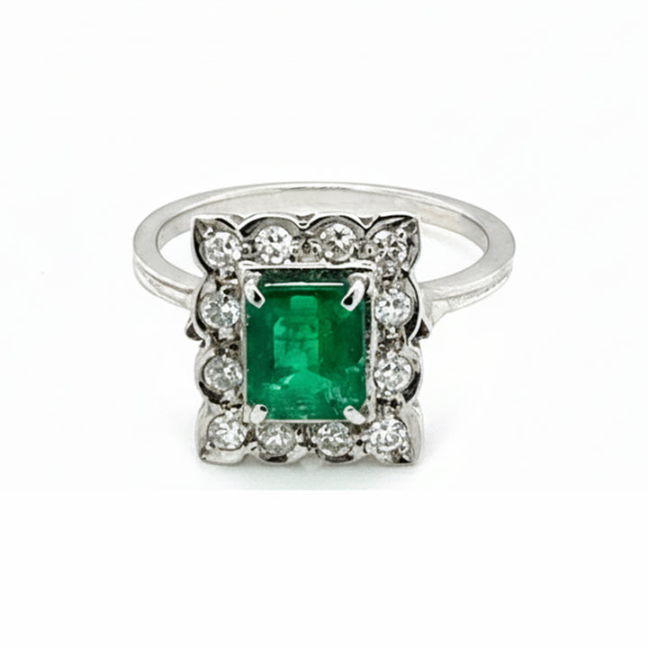 18ct White Gold Emerald And Diamond Ring