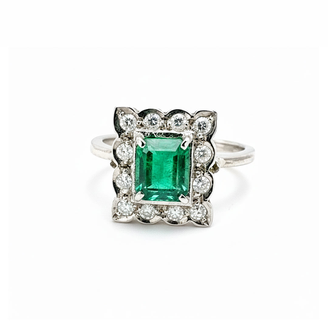 18ct White Gold Emerald And Diamond Ring