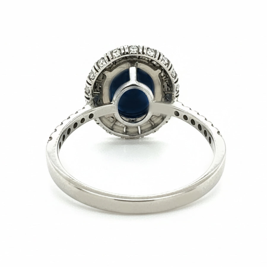 14ct White Gold Cabasion Sapphire and Diamond Ring