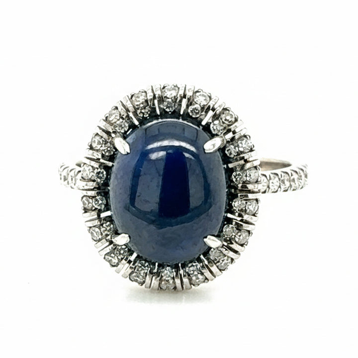14ct White Gold Cabasion Sapphire and Diamond Ring