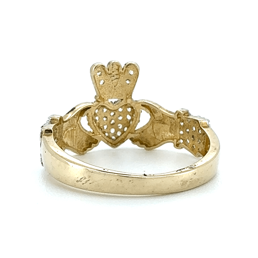 9ct Yellow Gold Cubic Zirconia Claddaugh Ring