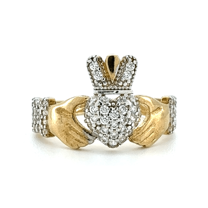 9ct Yellow Gold Cubic Zirconia Claddaugh Ring