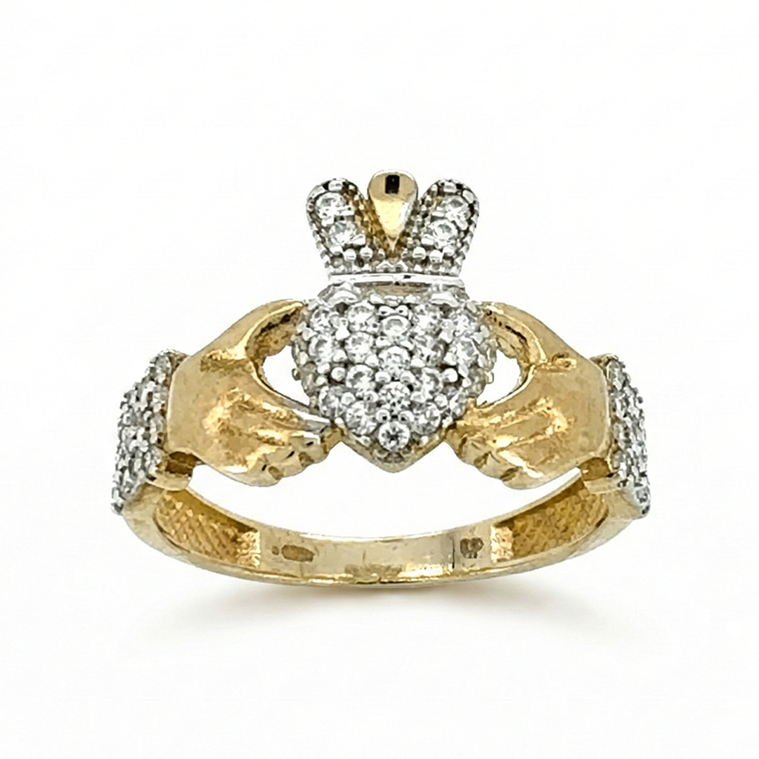 9ct Yellow Gold Cubic Zirconia Claddaugh Ring