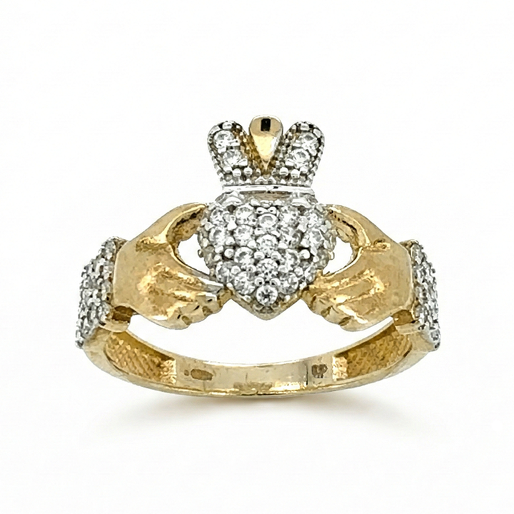 9ct Yellow Gold Cubic Zirconia Claddaugh Ring