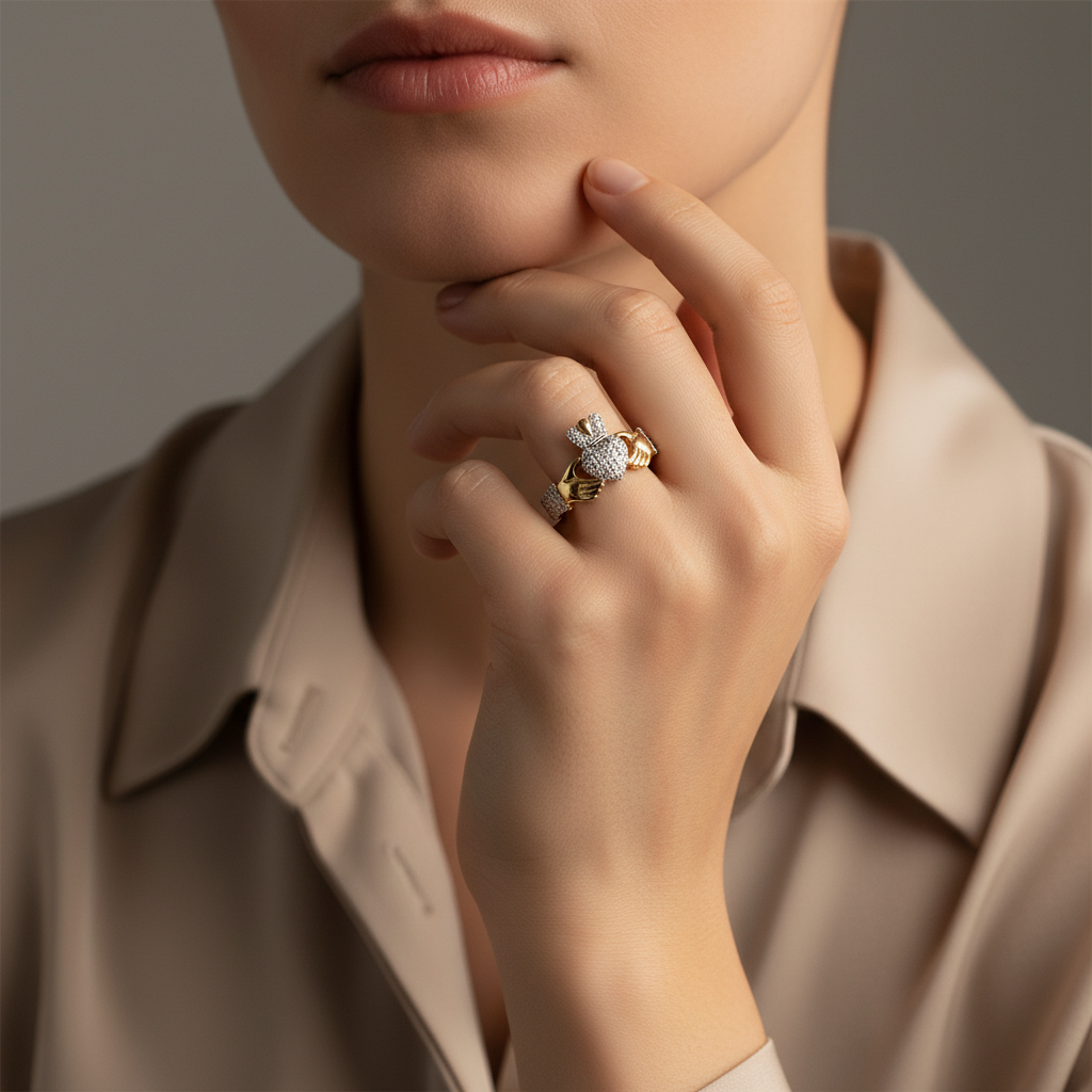 9ct Yellow Gold Cubic Zirconia Claddaugh Ring