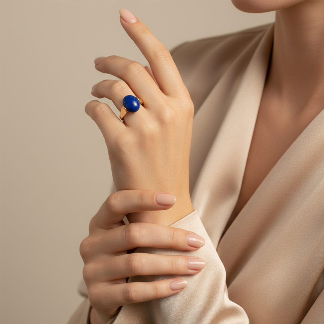 9ct Yellow Gold Lapis Tension Set Ring