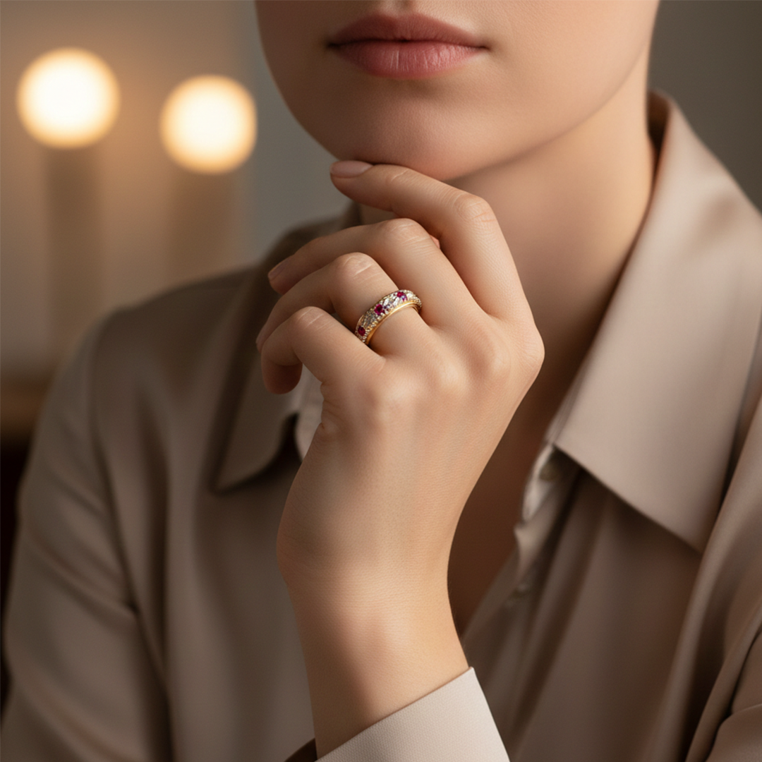 9ct Yellow Gold Ruby and Diamond Ring