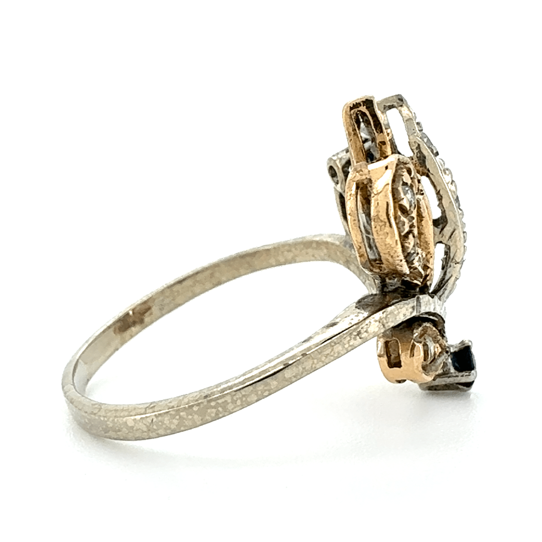 14ct Two Toned Sapphire and Diamond Ring