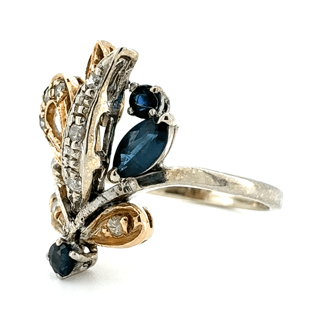 14ct Two Toned Sapphire and Diamond Ring