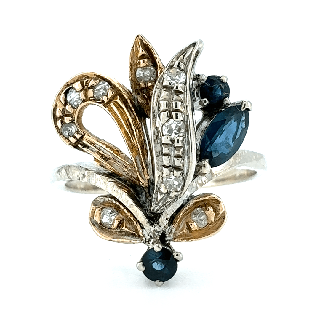 14ct Two Toned Sapphire and Diamond Ring