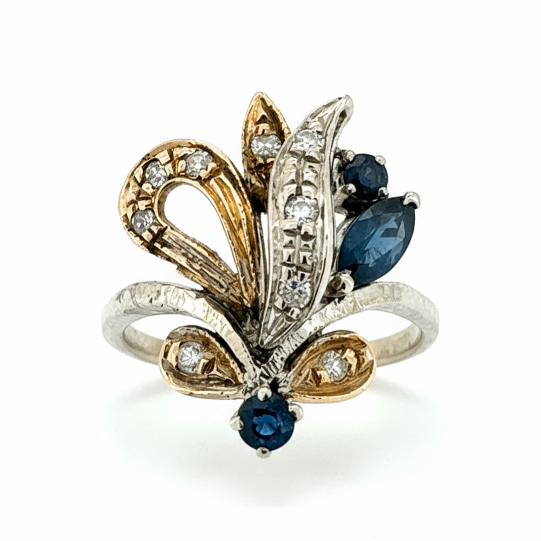 14ct Two Toned Sapphire and Diamond Ring