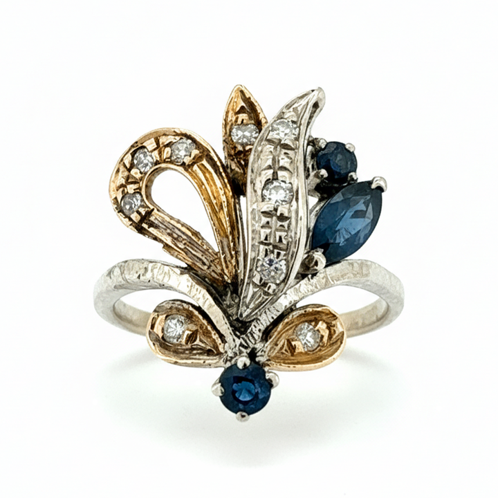 14ct Two Toned Sapphire and Diamond Ring