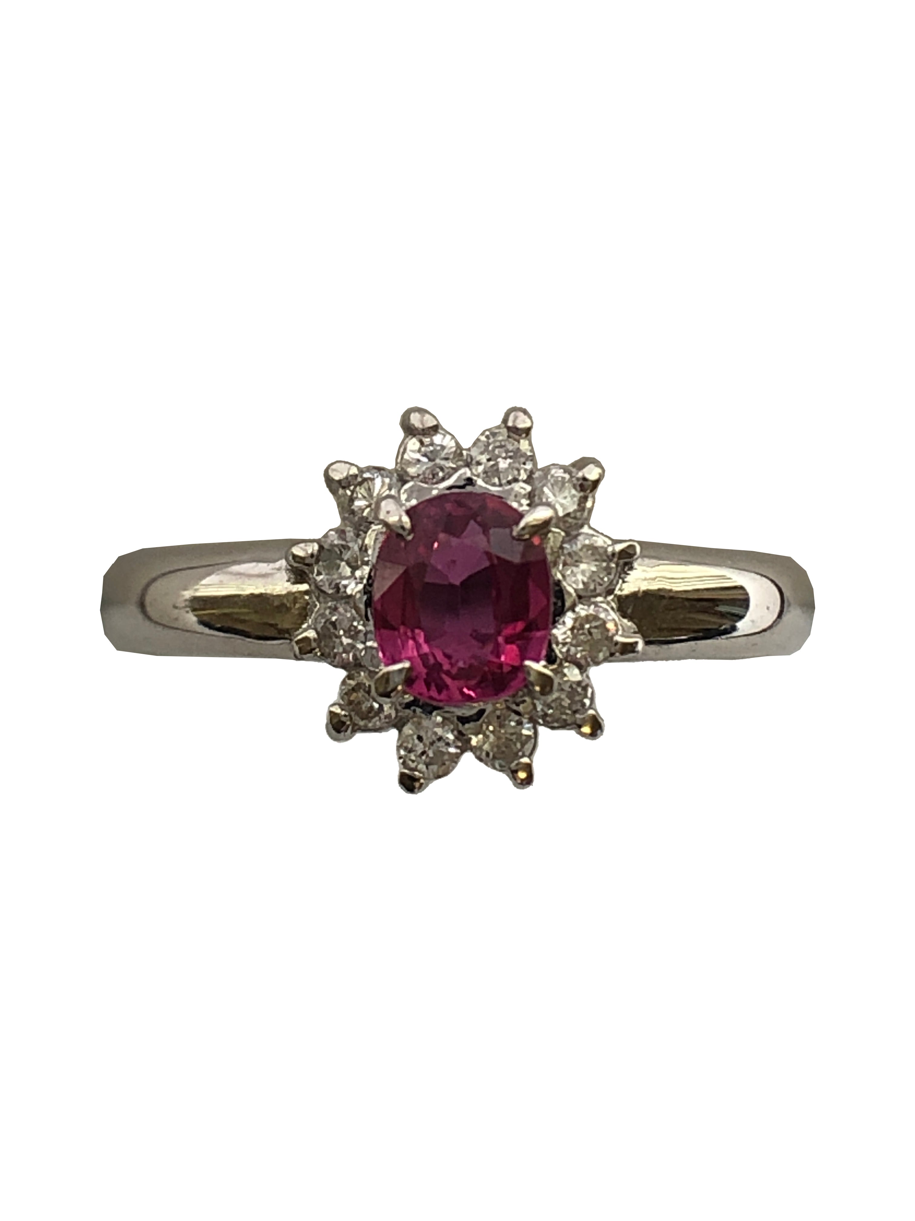 A platinum ruby and diamond cluster ring