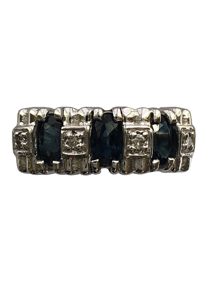 A 14ct white gold sapphire and diamond ring