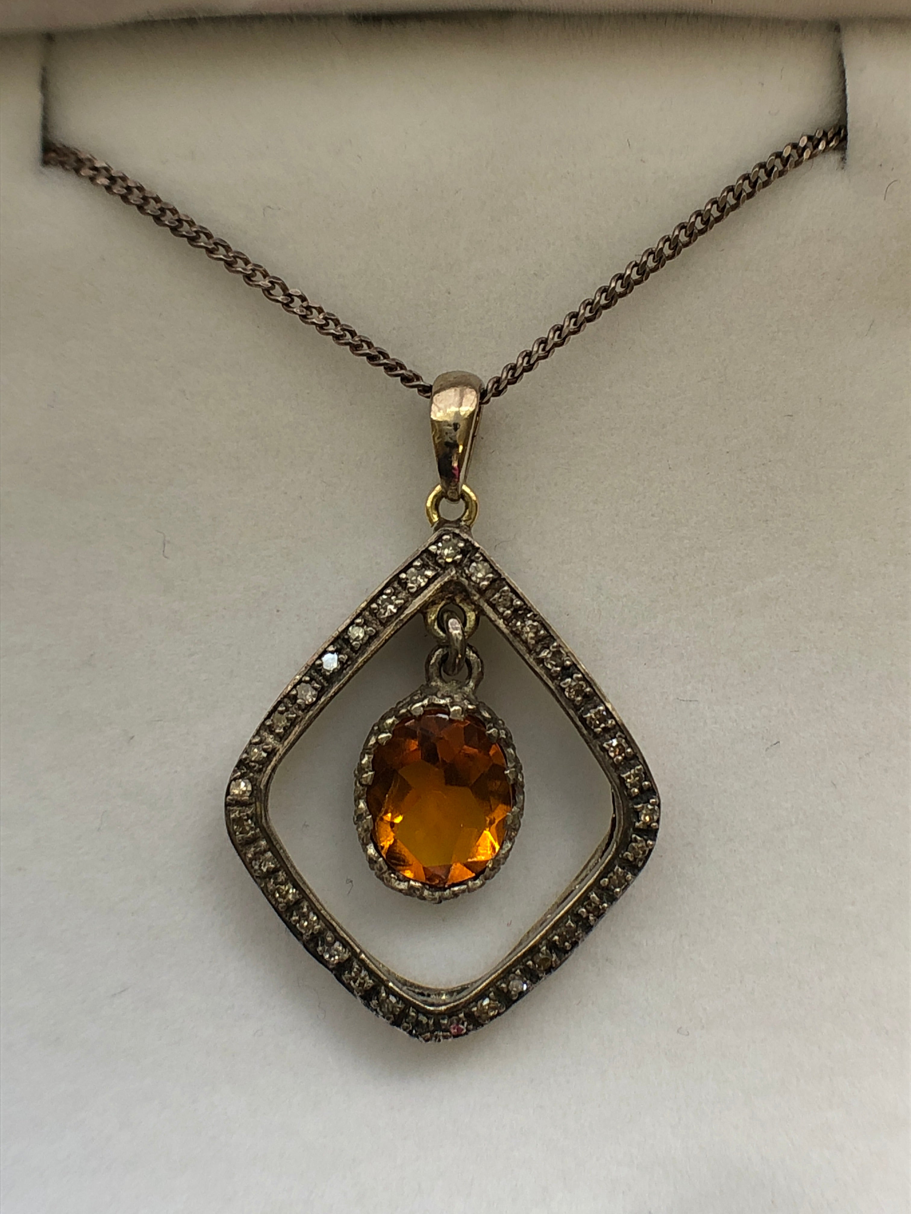 A Victorian silver citrine and diamond pendant