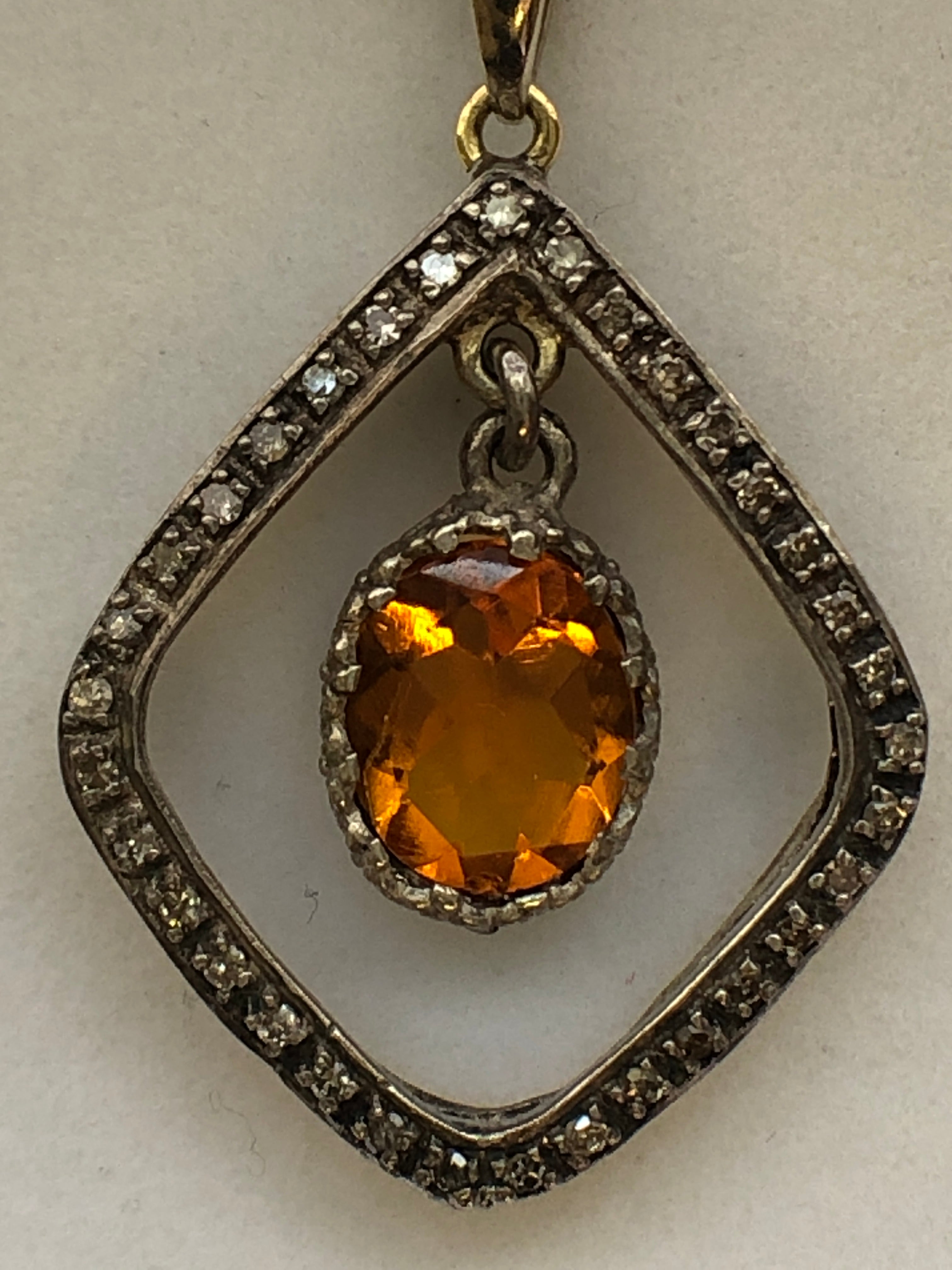 A Victorian silver citrine and diamond pendant