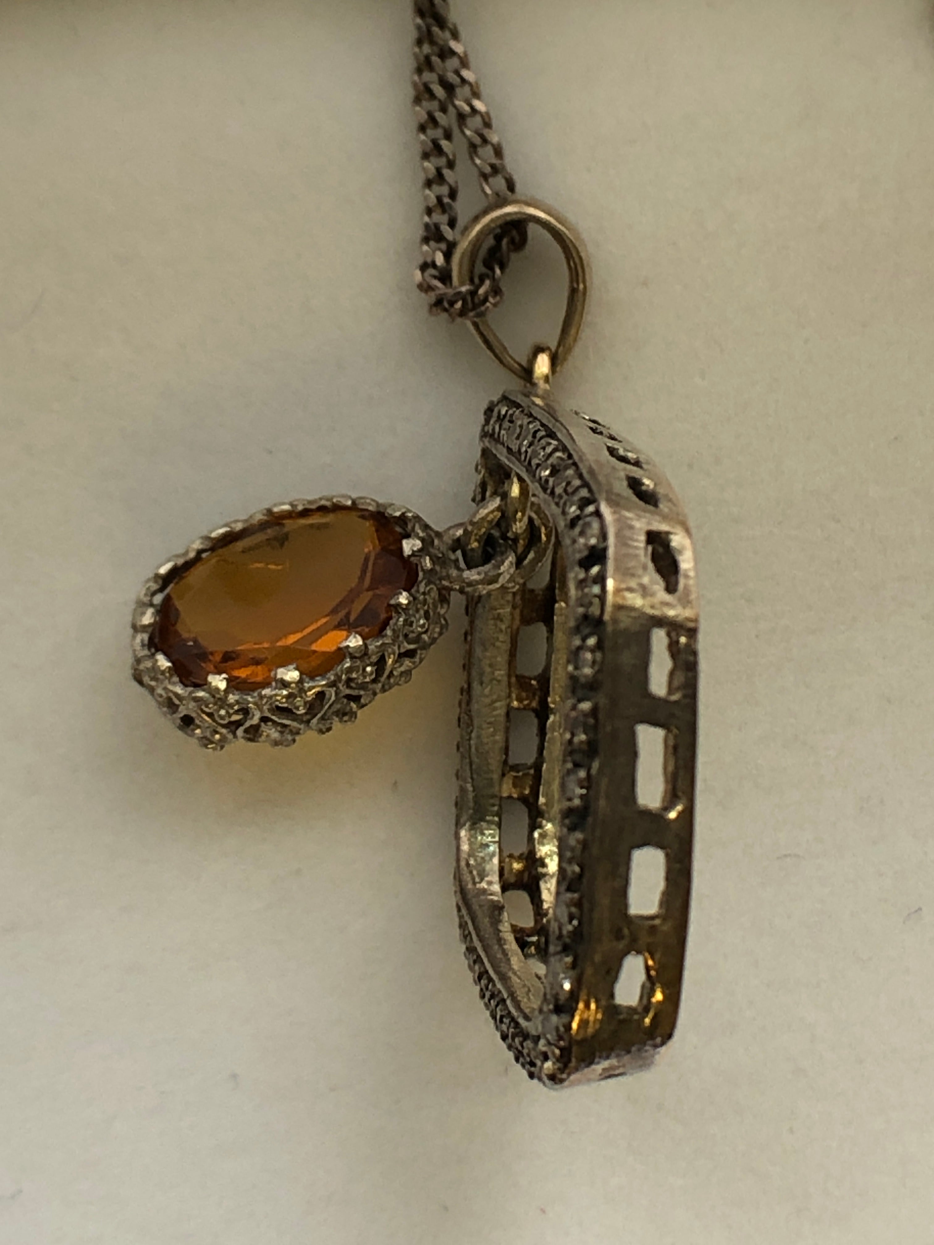 A Victorian silver citrine and diamond pendant