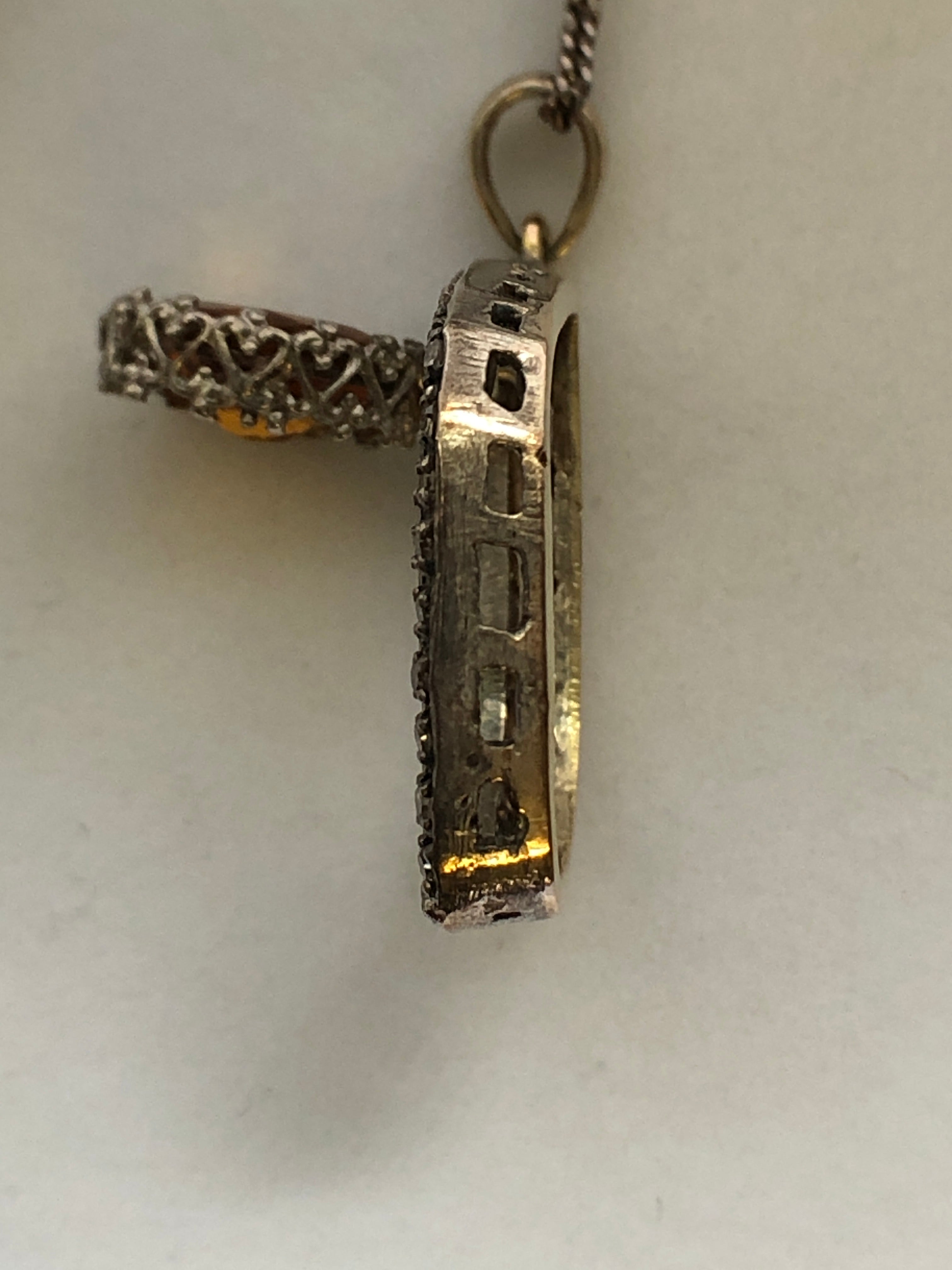 A Victorian silver citrine and diamond pendant