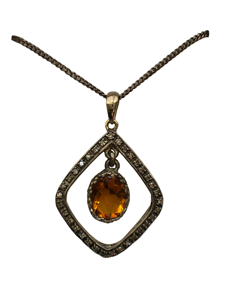 A Victorian silver citrine and diamond pendant