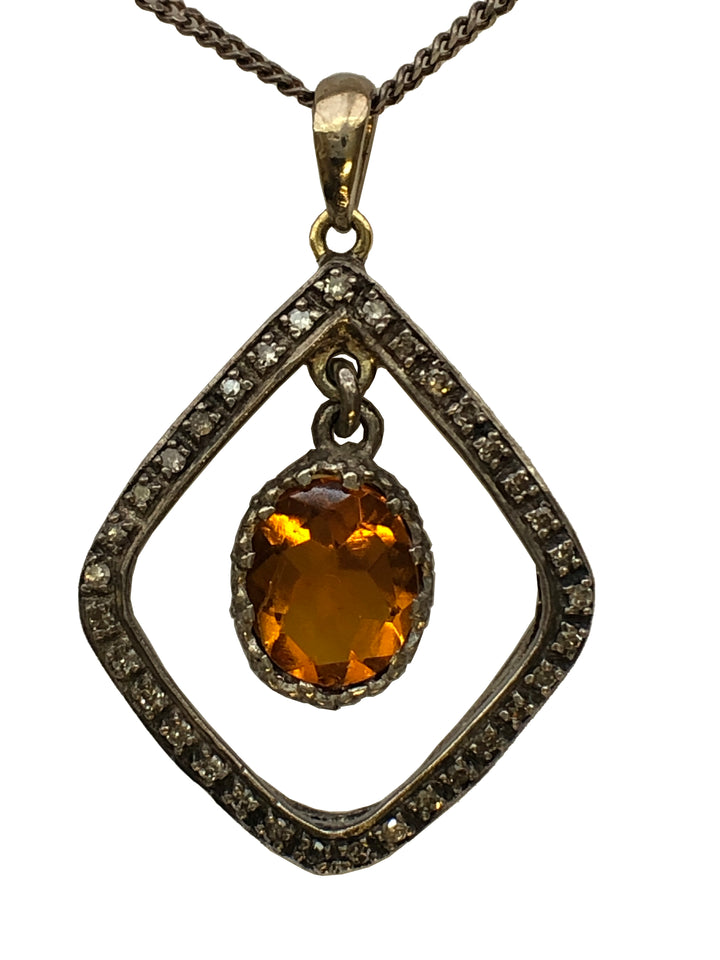 A Victorian silver citrine and diamond pendant