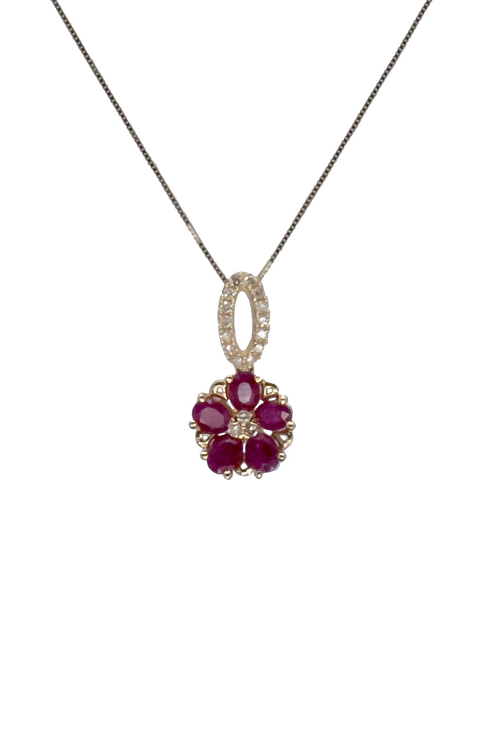 A 14ct yellow gold ruby and diamond pendant.