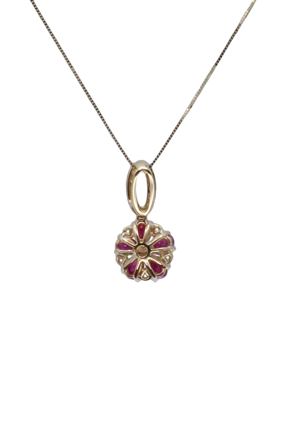A 14ct yellow gold ruby and diamond pendant.
