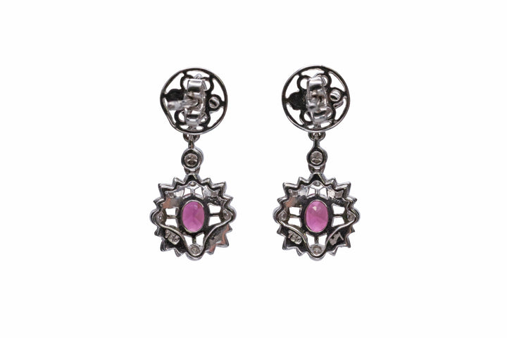 A pair of 18ct white gold tourmaline and diamond earrings.