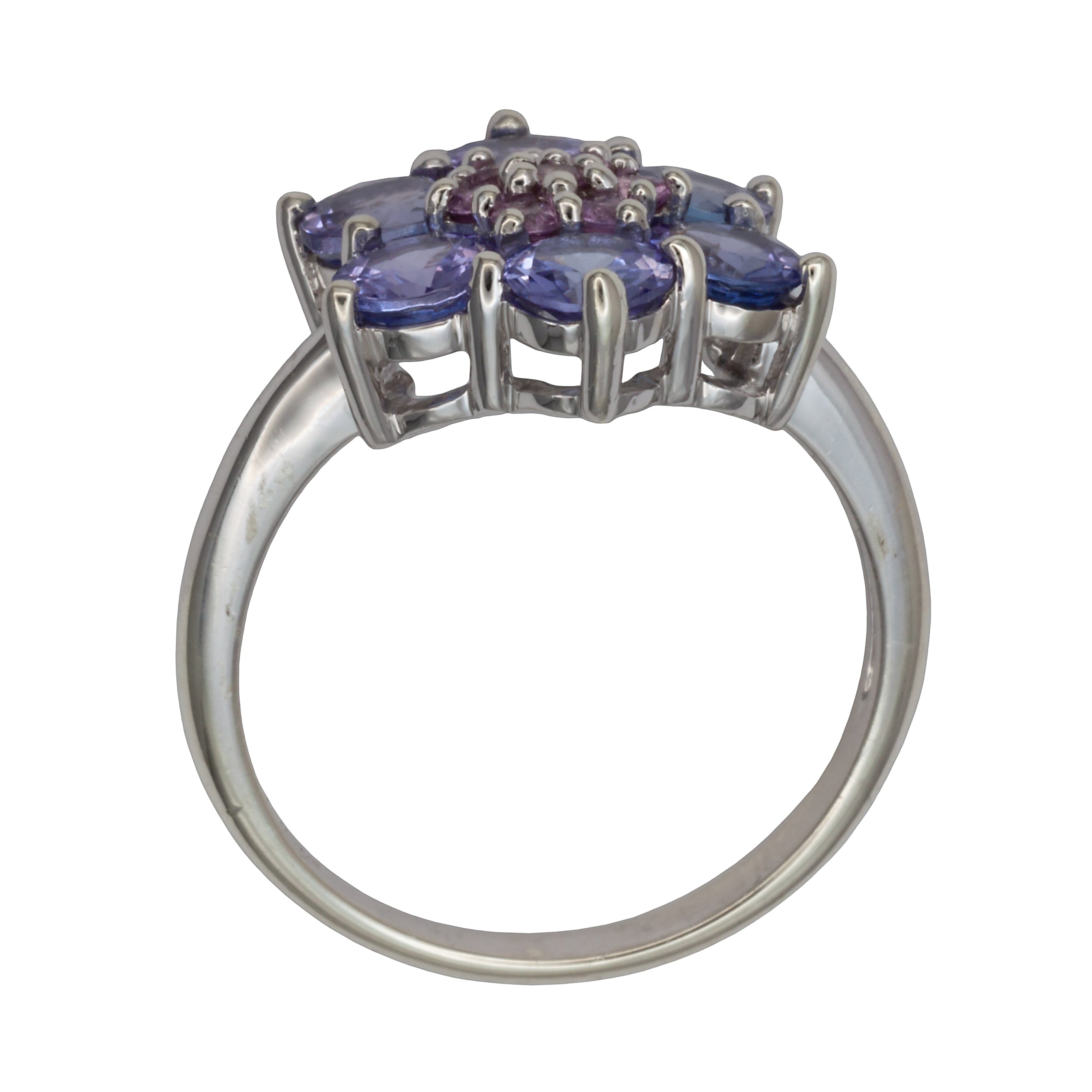 A 9ct white gold tanzanite and pink diamond ring