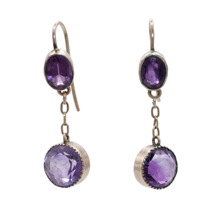 A pair of 9ct gold amethyst earrings.